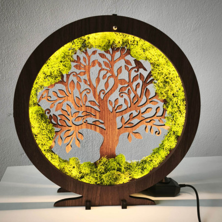 LED lampa Strom života s machom – stolová dekorácia do obývačky.