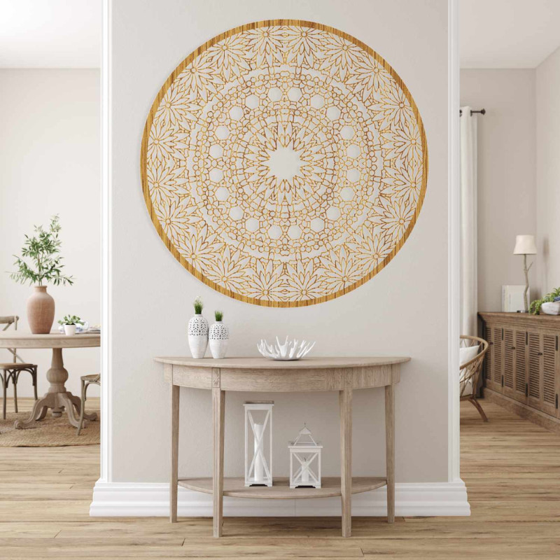 Moderný kruhový obraz mandala z dreva do obývačky