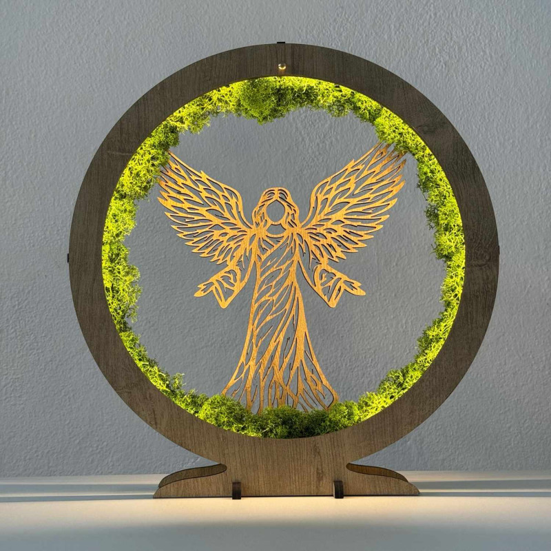 LED lampa Anjel ochrany so stabilizovaným machom a jemným osvetlením