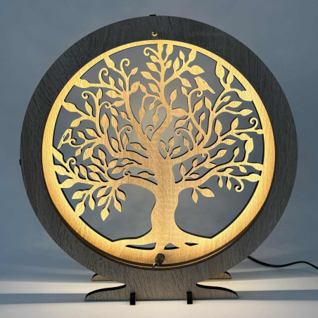 LED lampa Strom života z dreva s teplým podsvietením na stolík