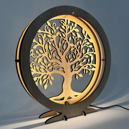 LED lampa Strom života z dreva s teplým podsvietením na stolík