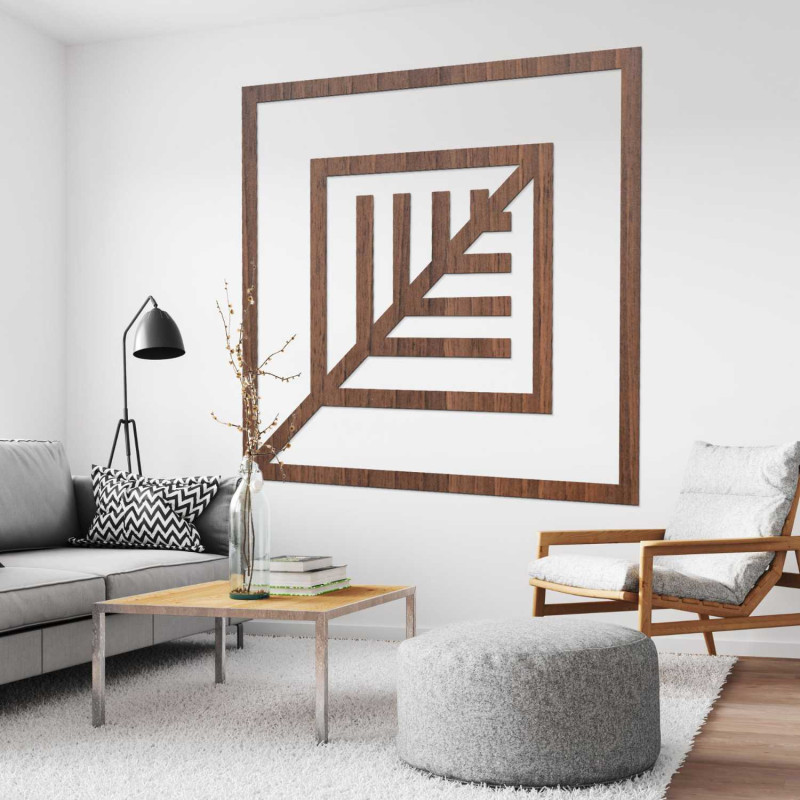 Elegantná nástenná dekorácia s geometrickým vzorom z dreva