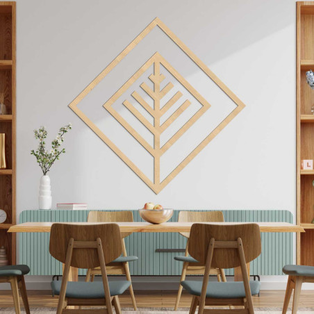 Elegantná nástenná dekorácia s geometrickým vzorom z dreva