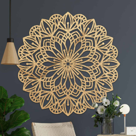 Drevená mandala na stenu s detailným ornamentálnym vzorom
