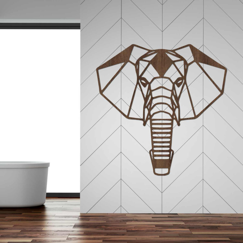 Drevený slon na stenu s minimalistickým geometrickým dizajnom