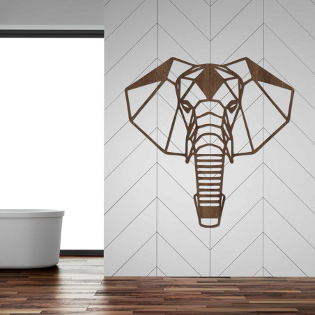 Drevený slon na stenu s minimalistickým geometrickým dizajnom