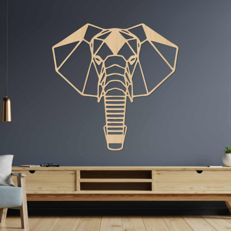 Drevený slon na stenu s minimalistickým geometrickým dizajnom