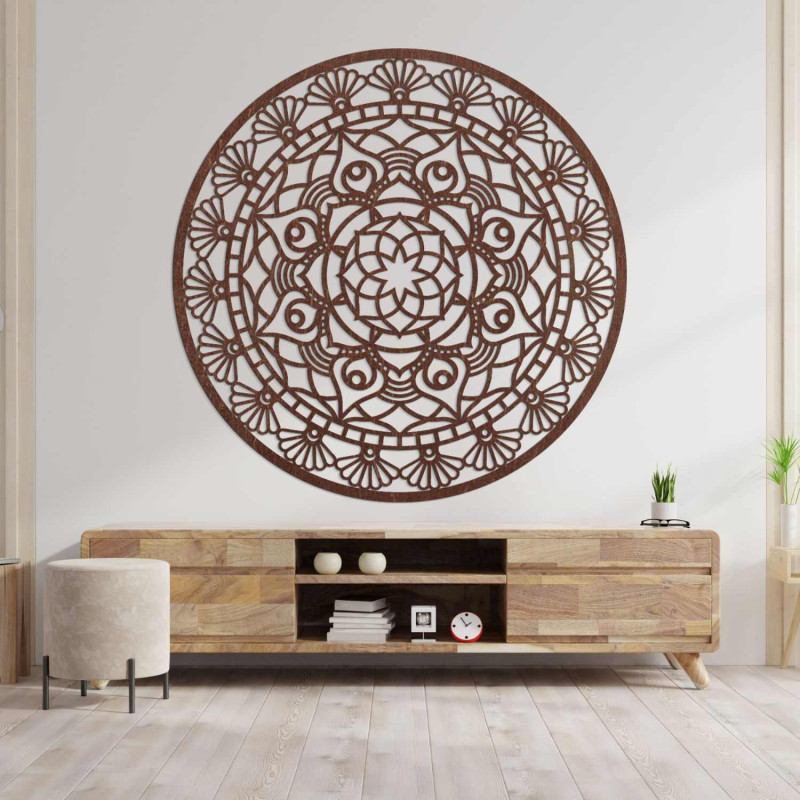 Drevená mandala na stenu symbolizujúca harmóniu, rovnováhu a pokoj