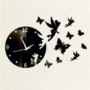 Wall clock butterfly and fairy, black color.