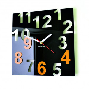 Moderné nástenné hodiny-Farebné čísla,  Farba:čierna,žltá