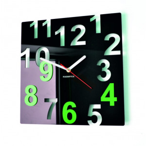 Moderné nástenné hodiny-Farebné čísla,  Farba:čierna,svetlá zelená NUMBERS