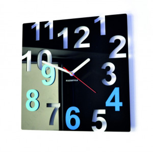 Moderné nástenné hodiny-Farebné čísla,  Farba:čierna,svetlá modrá