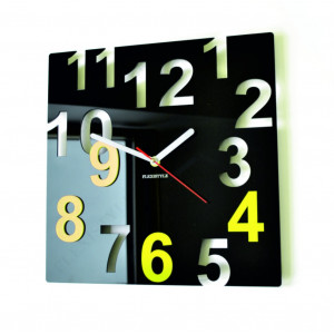 Moderné nástenné hodiny-Farebné čísla,  Farba:čierna,svetlá žltá
