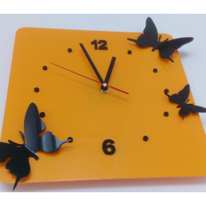 Moderné nástenné hodiny Motýle, Farba: žltá,čierna Rozmer: 30x30 cm  HORIET