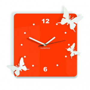 Moderné nástenné hodiny  Motýle, Farba:oranžová,biela, Rozmer: 30x30 cm DOROTA