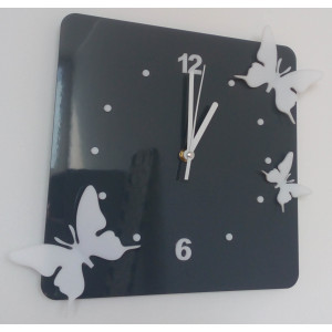 Moderné nástenné hodiny z plastu-Motýle, Farba:sivá,biela, Rozmer: 30x30 cm