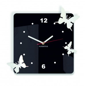 Moderné nástenné hodiny pre deti Motýle, Farba: čierna,biela, Rozmer: 30x30 cm POHERKEF