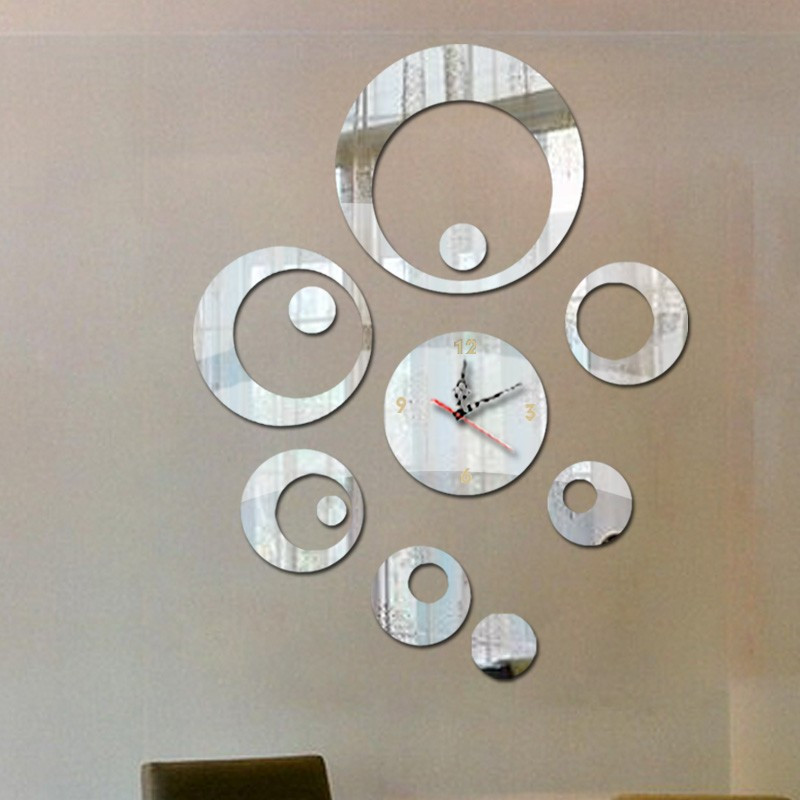 Moderné nalepovacie nástenné zrkadlové hodiny na stenu