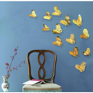 Moderná samolepka na stenu - zlatý motýľ, 1 sada - 12ks GOLD