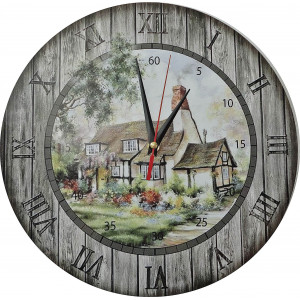 Wall clock made of wood - Cottage, circle Fi: 30cm