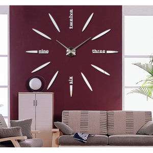Large wall clock with 3D mirror sticker SIX