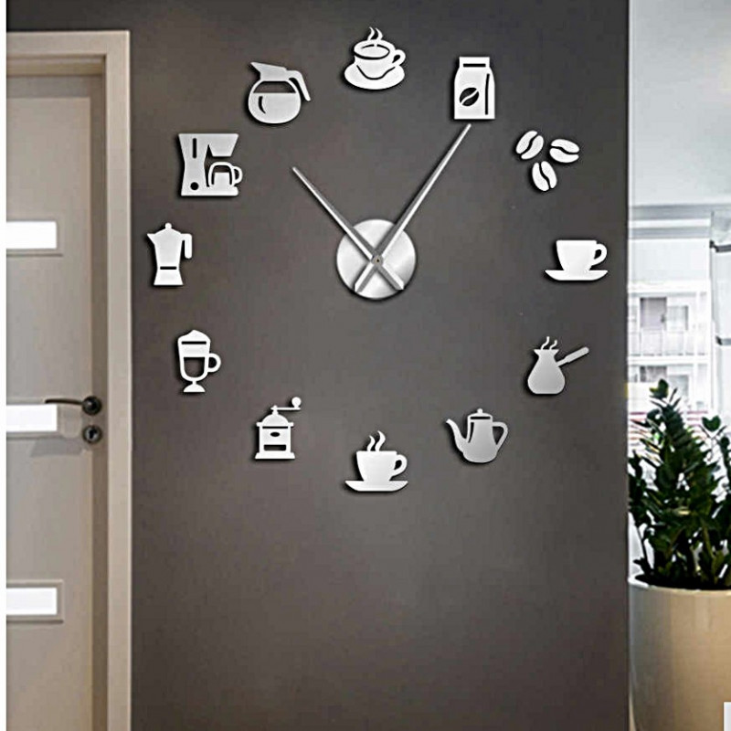 Nástenné hodiny zrkadlo nalepovacie Moderné hodiny káva kaviareň ZRNO