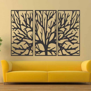 Wall painting of a wooden plywood tree branch in a frame / 3 pieces of frame / FERO