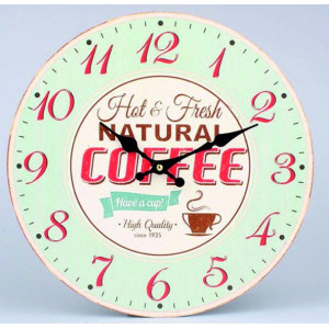 Kreatívne hodiny ranná káva  MDF . Fi 30 cm COFFE