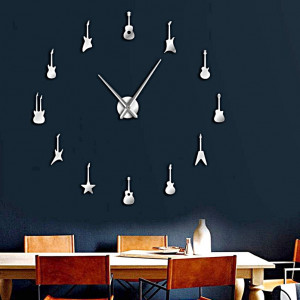 Nástenné hodiny Gitara moderné nalepovacie zrkadlové hodiny DIY GITARA 2