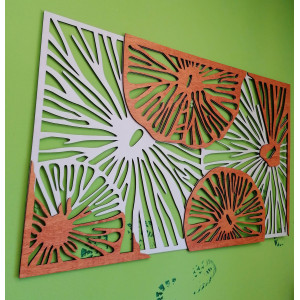 Carved image on the wall of wooden plywood orange 3D...