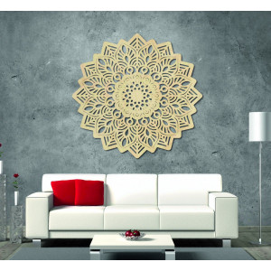 Magic painting on the wall made of wooden plywood mandala
