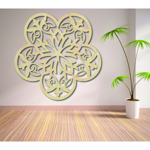 Picture of a mandala wall carved from wooden plywood flowers